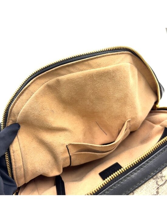Gucci GG Supreme Beige Leather Black Backpack Gold